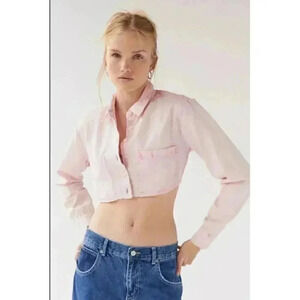 NWT Urban Outfitters Women's Pink BDG Davidson Cutout Button Down Cropped Top M